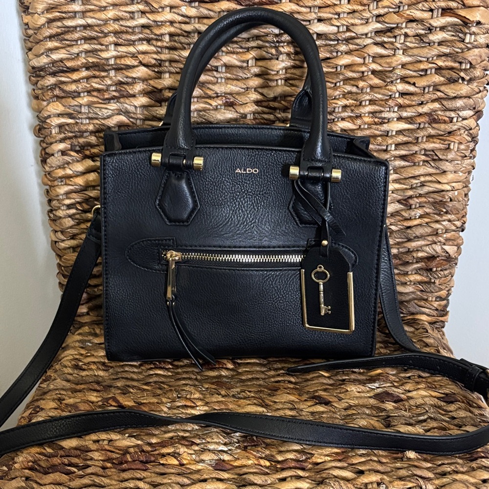 Aldo Black Satchel with Gold Accents